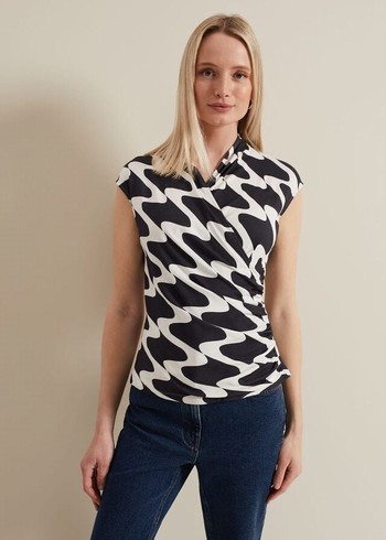 Phase Eight Maleah Printed Wrap T Shirts Navy Canada | HUYZTX-786